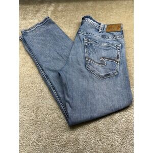 Silver Jeans Co Mens Light Wash Straight Leg Denim Blue Jeans 33x31 Embroidery